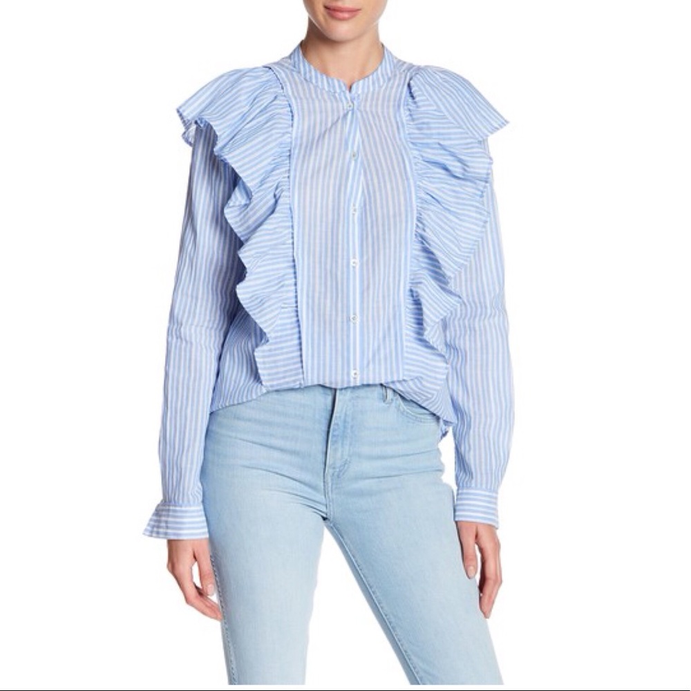 PAIGE Ruffle Pinstripe Poplin Collar Shirt
